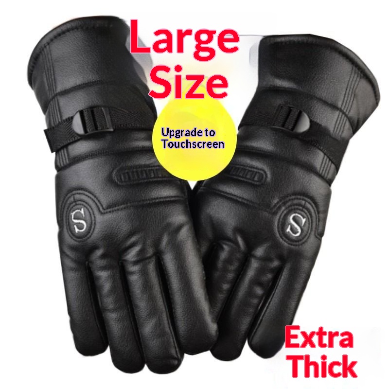 boy Boy Boy Cotton Windproof Cold Resistant Fleece Lined Thickened Leather Gloves Men Winter Outdoor Warm Cycling Electric Bike_voghion.com
