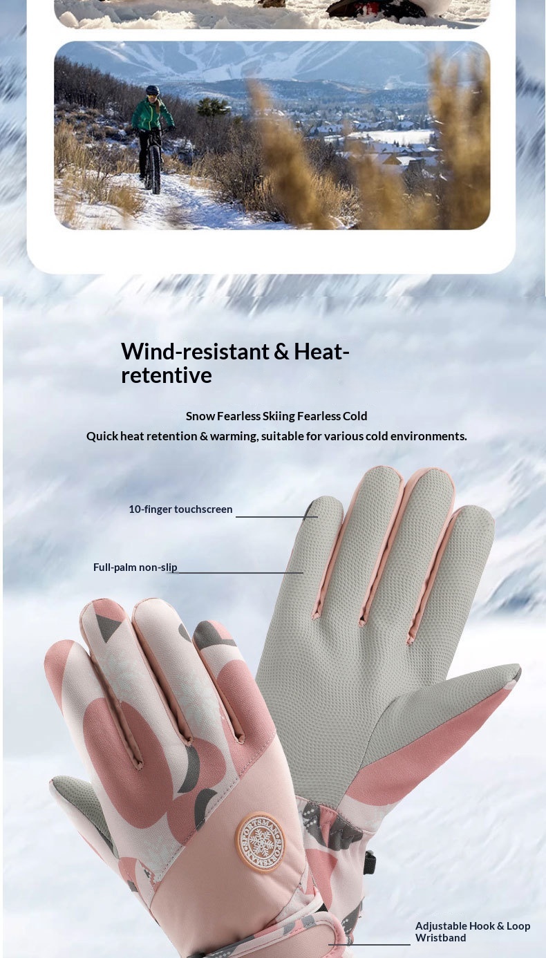 Gants de ski d'hiver pour femme, doublés polaire, épais, chauds, imperméables, compatibles avec les écrans tactiles, spécialement conçus pour la moto._voghion.com