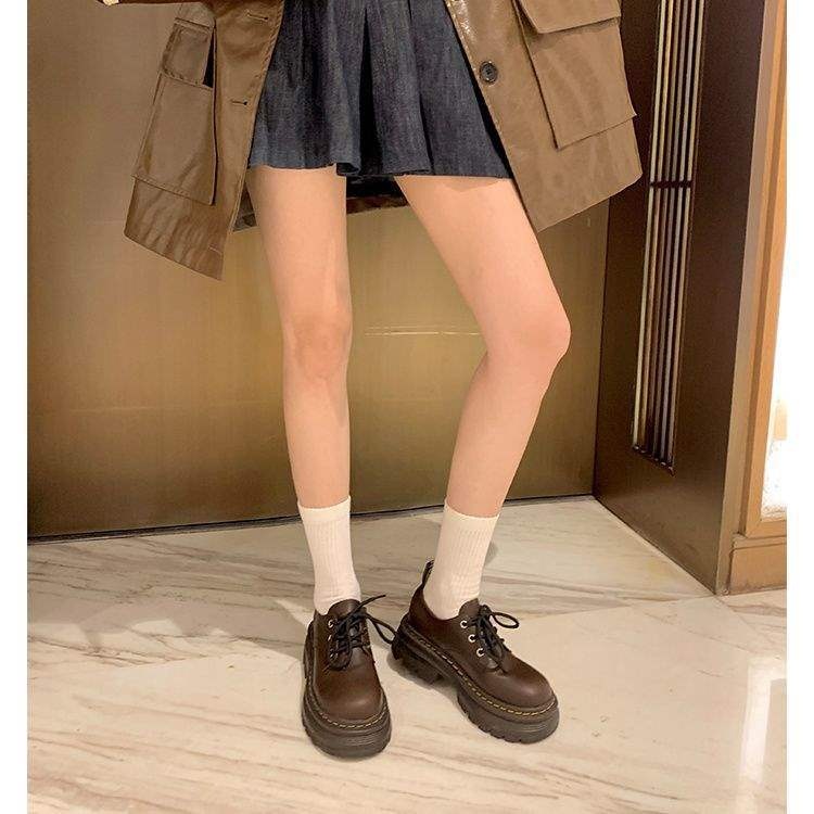 Voyage Voyage Soft Thick Sole British Style Lace-up Small Leather Shoes 2025 New Height-increasing Chunky Heel Derby Platform Loafers_voghion.com