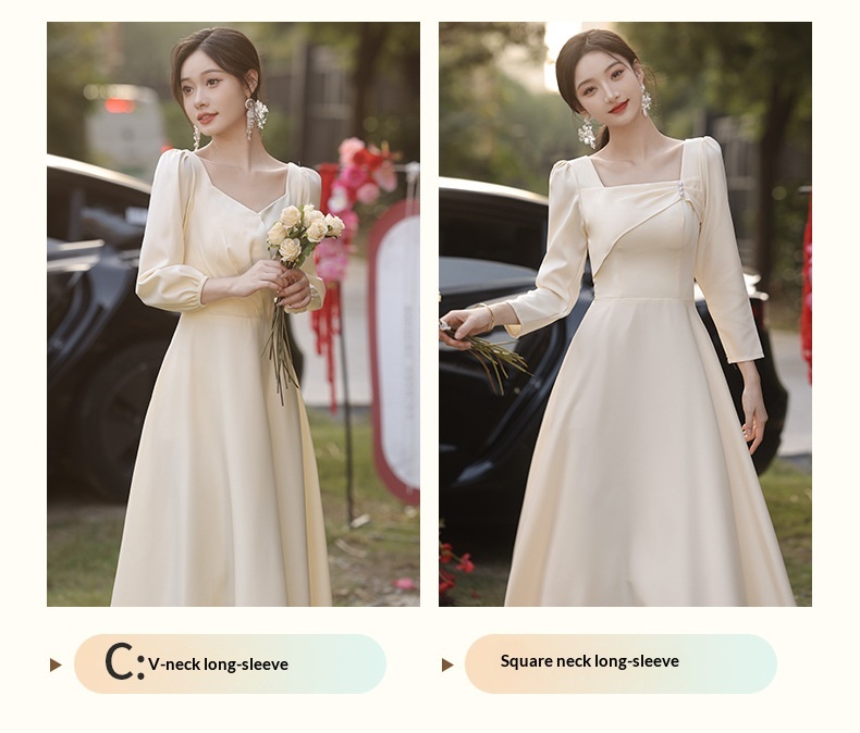 ChicShe ChicShe Champagne Bridesmaid 2025 New Spring Long Sleeve High-end Niche Wedding Sister Group Dress Suitable For Casual Wear_voghion.com