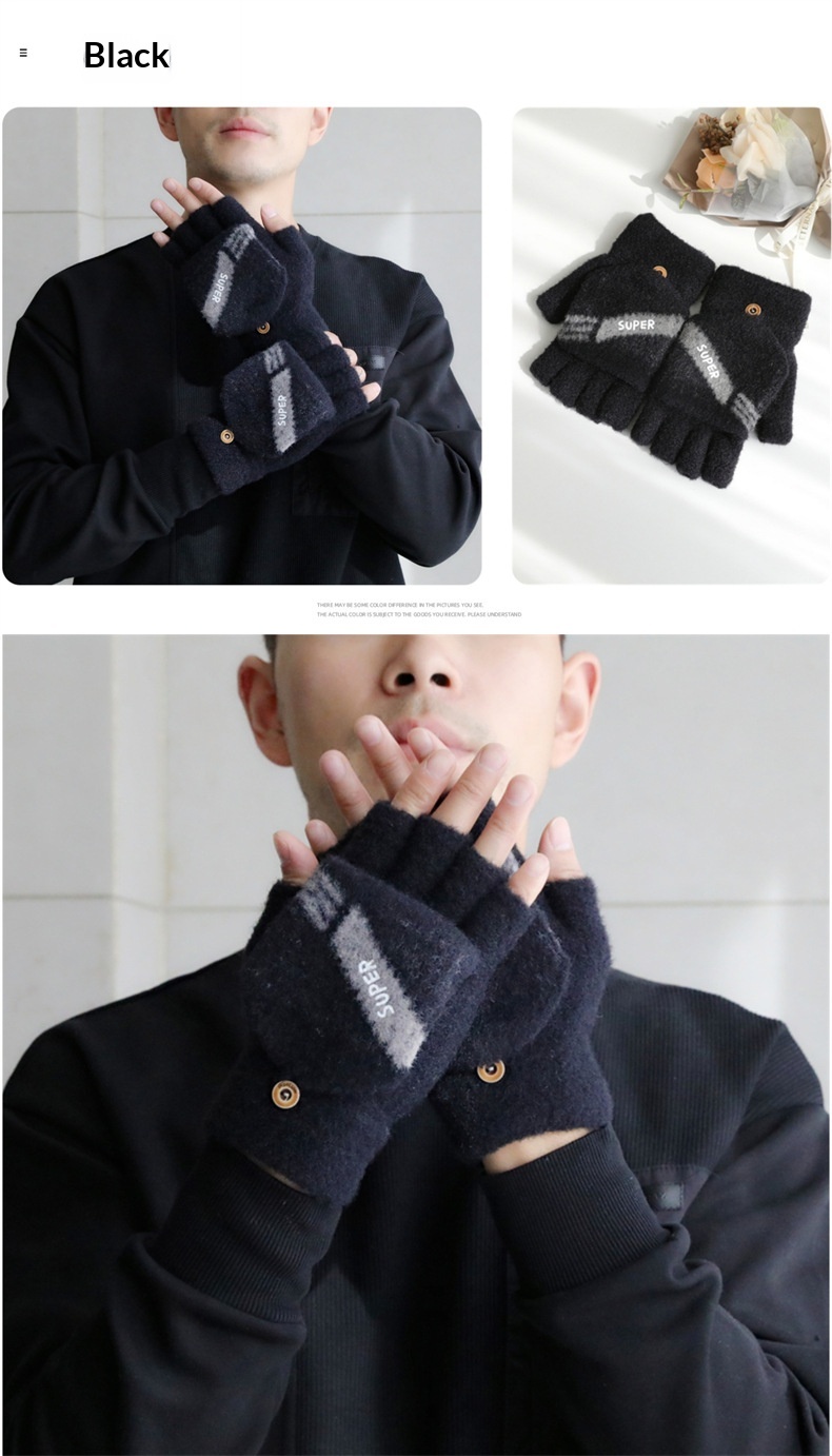 ragazzo Ragazzo Ragazzo Uomo Guanti a cinque dita a metà taglio senza dita Flip Cover Inverno Studenti Scrittura Dattilografia Pile Caldo_voghion.com