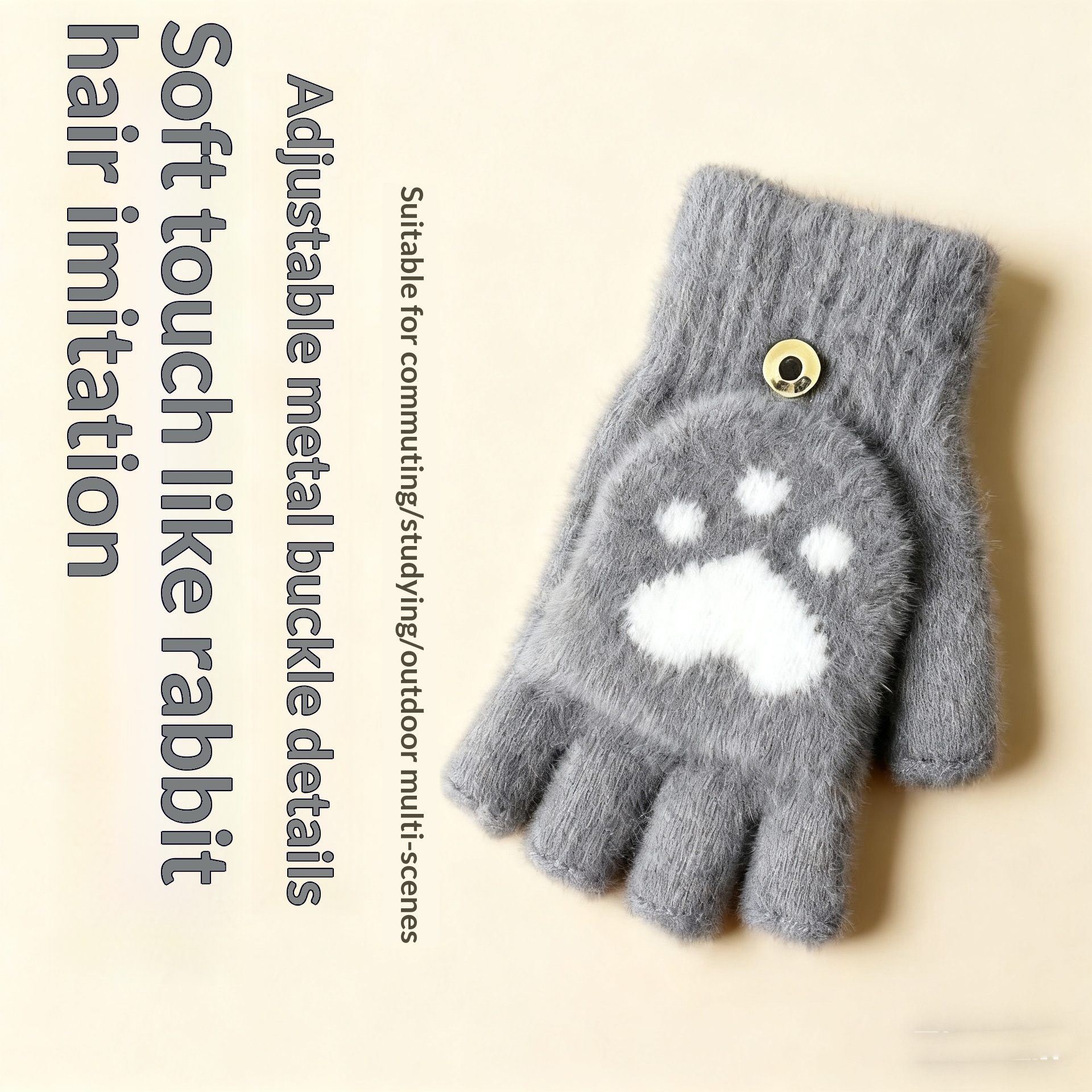 Guanti da scrittura per studenti in maglia di visone senza dita, caldi e spessi, per uomo, in peluche invernale, con mezze dita, modello flip cover_voghion.com