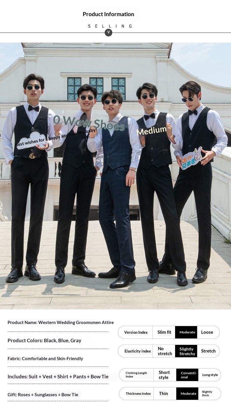 Ensemble trois pièces pour garçon d'honneur, tenue de cérémonie style western d'été : chemise, gilet et costume._voghion.com