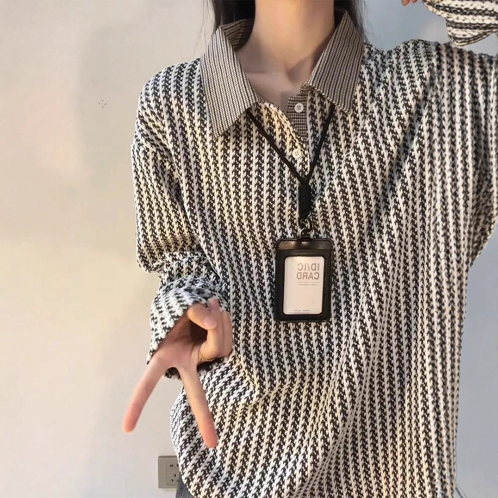 boy Boy Chenille Jacquard Polo Collar Sweat Men's Autumn High-end Style Little Long Sleeve Houndstooth Base Shirt_voghion.com