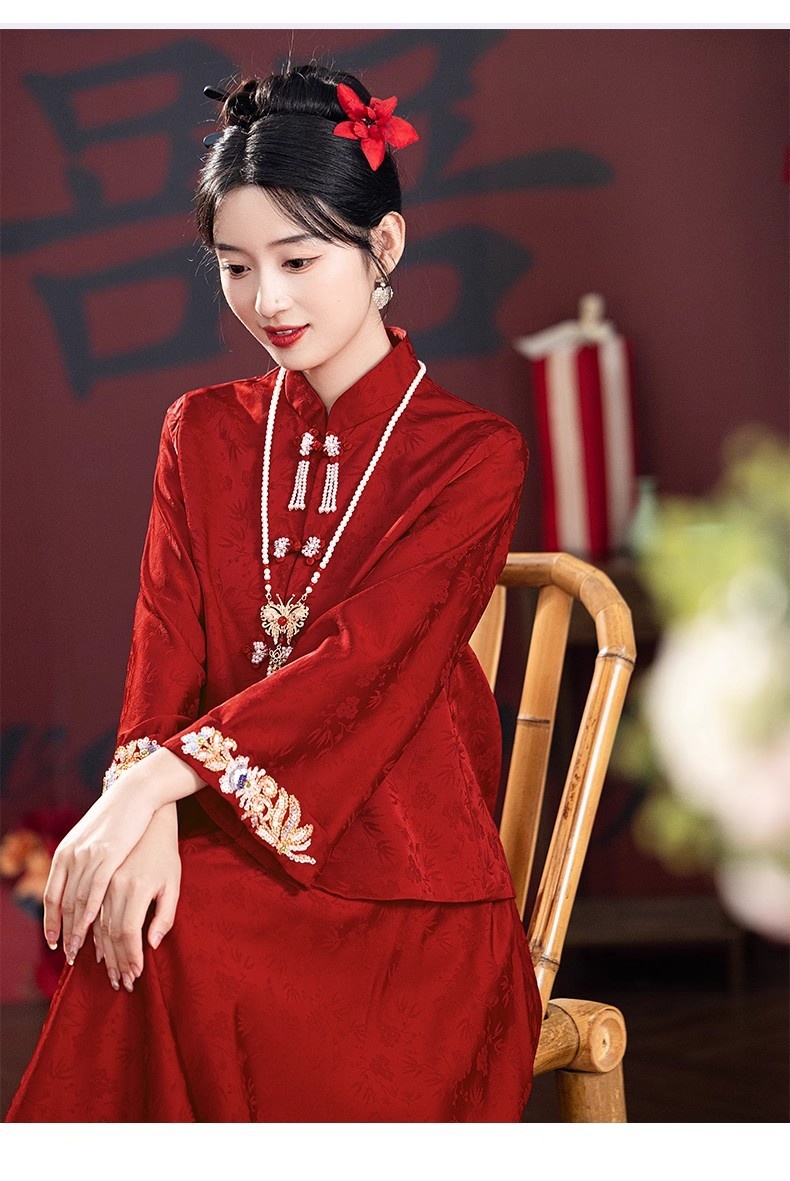 ChicShe ChicShe Rood Bruidspak Voor Toasting, Luxe Verlovingsoutfit, Nieuw Chinees Bruidsschat Showpak, Trouwjurk, Huwelijk_voghion.com