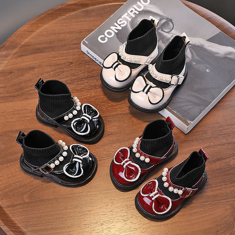 ShoeGlobe ShoeGlobe 2022 Autumn Leather Shoes Winter New Martin Girls' Black Short Toddler Princess Sock Boots_voghion.com