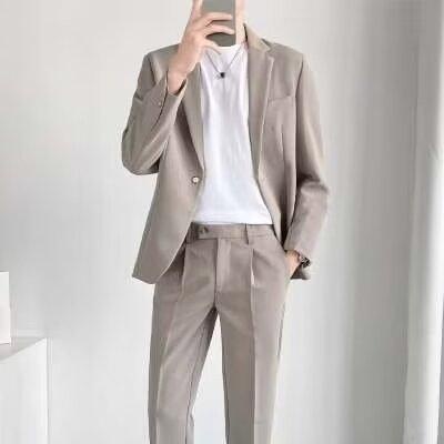 Jongens Heren Slim Fit Set Koreaanse Stijl Blazer Bruidegom Trouwpak Zakelijk Formeel Casual Nine-Tenths Broek_voghion.com