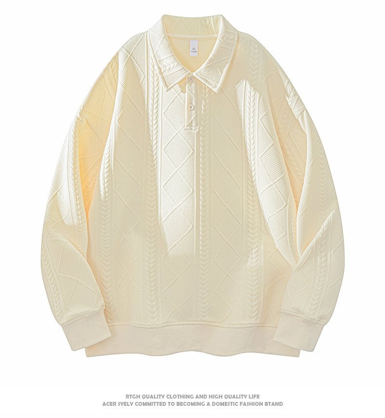 boy Boy Textured Sweatshirt For Men, Spring And Autumn Style, Zodiac Year Clothing, American Retro High-end Long Sleeve Polo_voghion.com