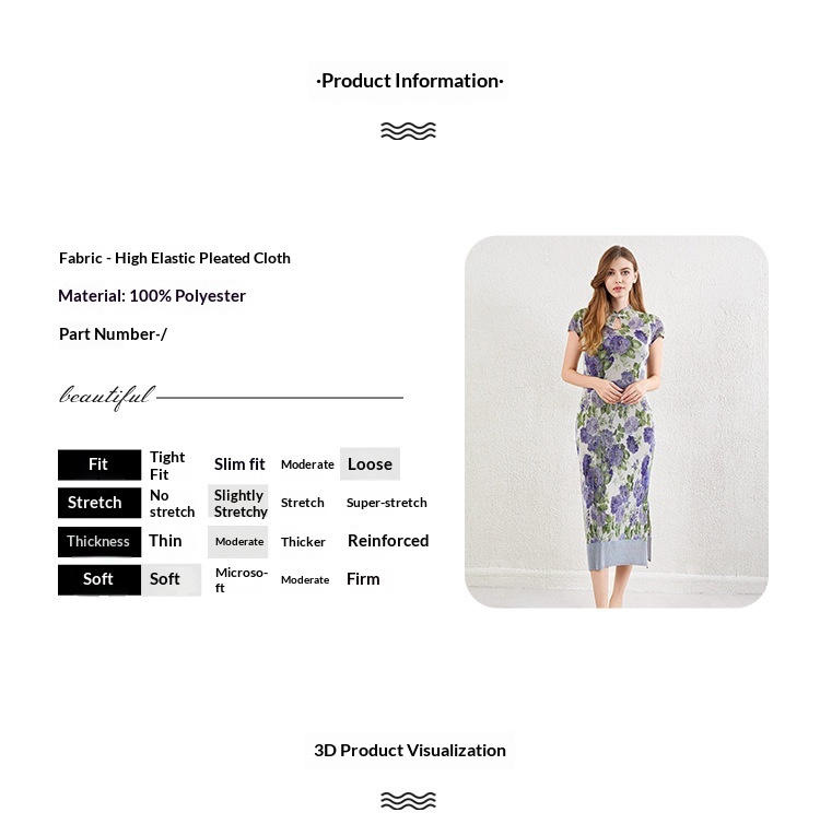 ChicShe ChicShe Chinese Style Pleated Printed Qipao For Women Summer New High-end Short Sleeve Waist-cinching Bodycon Long Dress_voghion.com