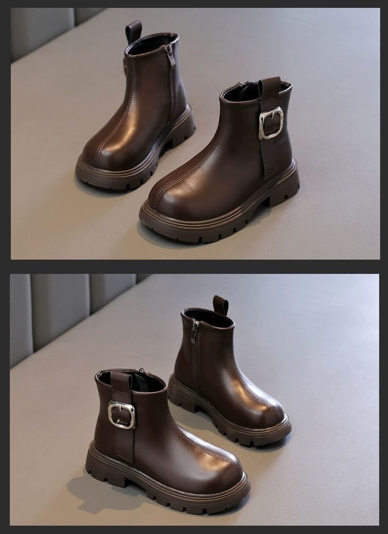 ShoeGlobe ShoeGlobe Girls' 2025 New Spring And Autumn Style Fashionable Martin For Little Girls Trendy Leather Children's Single-Lined Short_voghion.com