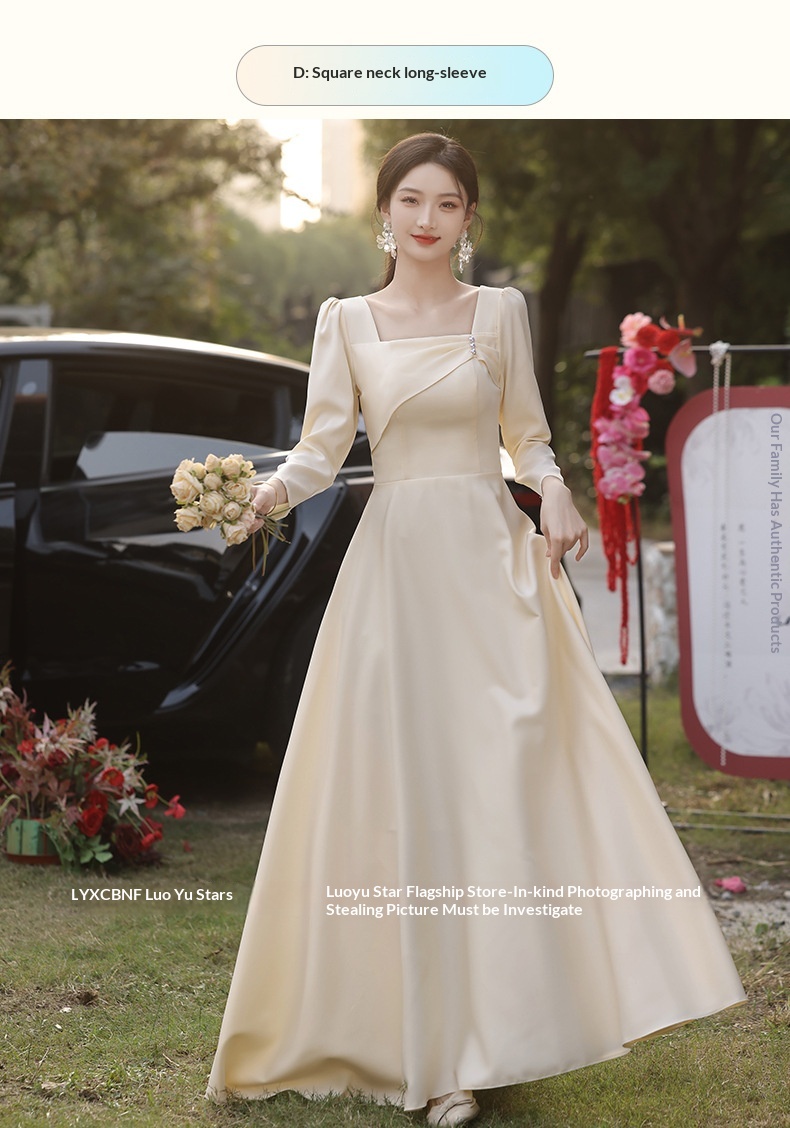 ChicShe ChicShe Champagne Bridesmaid 2025 New Spring Long Sleeve High-end Niche Wedding Sister Group Dress Suitable For Casual Wear_voghion.com