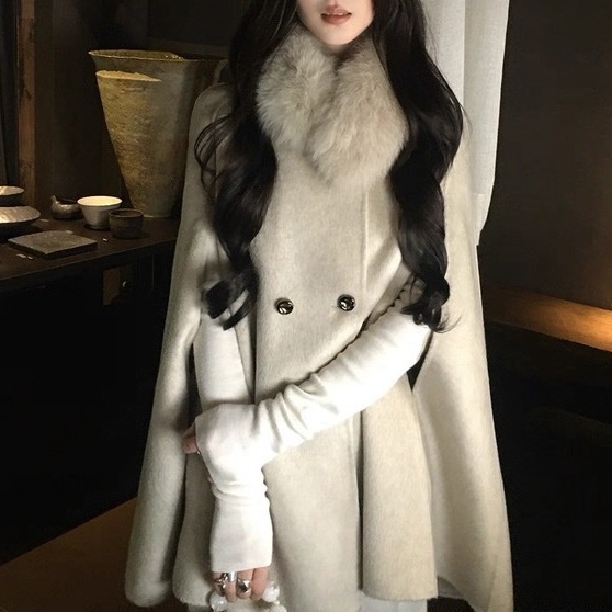 Women's Clothing Women's Clothing Chaebol Heiress Double-Sided Cape Wool Coat Women's Autumn Winter Short Woolen Overcoat_voghion.com