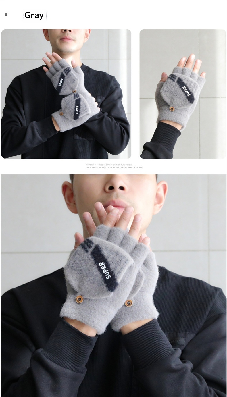 ragazzo Ragazzo Ragazzo Uomo Guanti a cinque dita a metà taglio senza dita Flip Cover Inverno Studenti Scrittura Dattilografia Pile Caldo_voghion.com