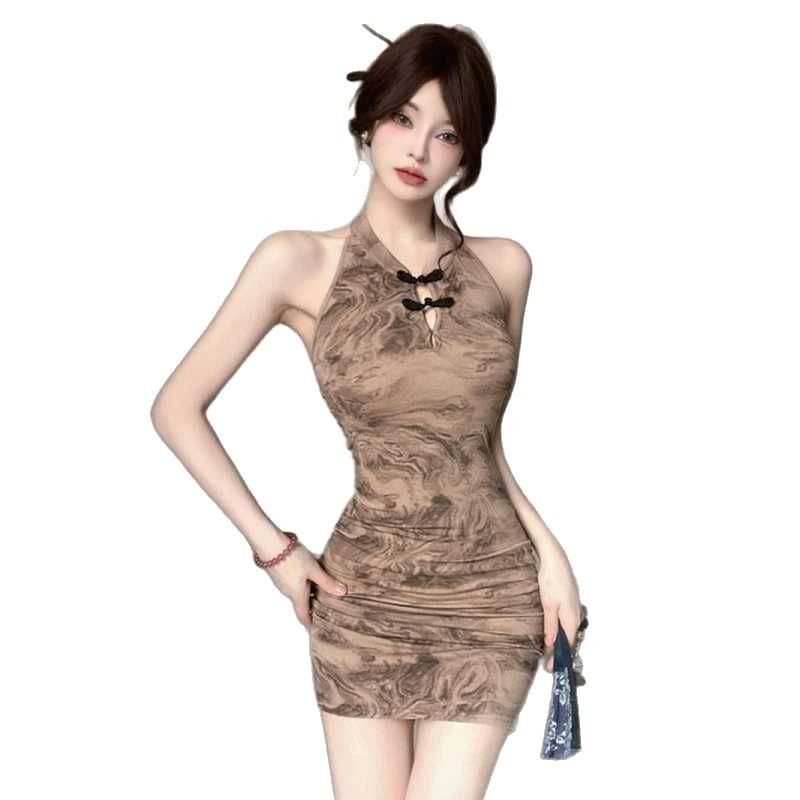 ChicShe ChicShe Robe courte moulante sexy style chinois vintage Cheongsam amélioré sans manches à bretelles, style national chinois_voghion.com