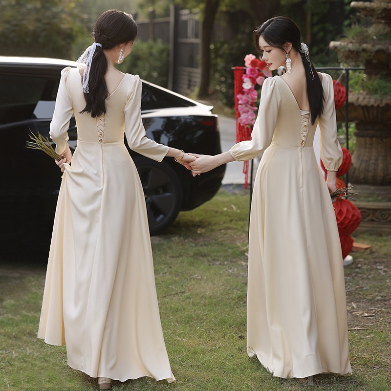 ChicShe ChicShe Champagne Bridesmaid 2025 New Spring Long Sleeve High-end Niche Wedding Sister Group Dress Suitable For Casual Wear_voghion.com