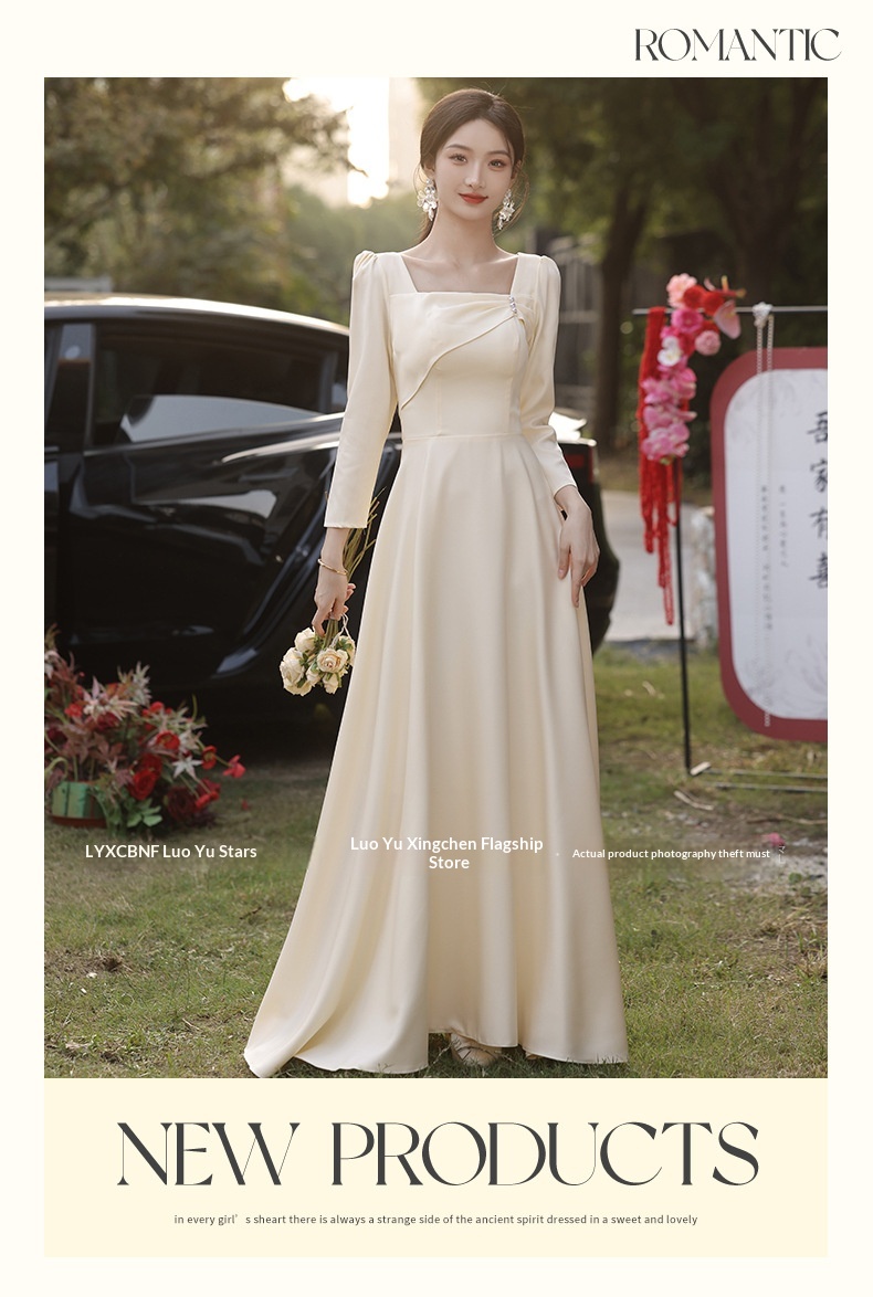 ChicShe ChicShe Champagne Bridesmaid 2025 New Spring Long Sleeve High-end Niche Wedding Sister Group Dress Suitable For Casual Wear_voghion.com
