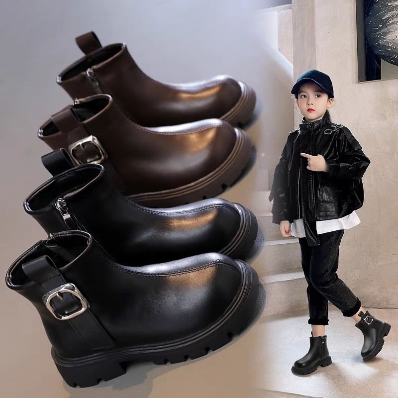 ShoeGlobe ShoeGlobe Girls' 2025 New Spring And Autumn Style Fashionable Martin For Little Girls Trendy Leather Children's Single-Lined Short_voghion.com