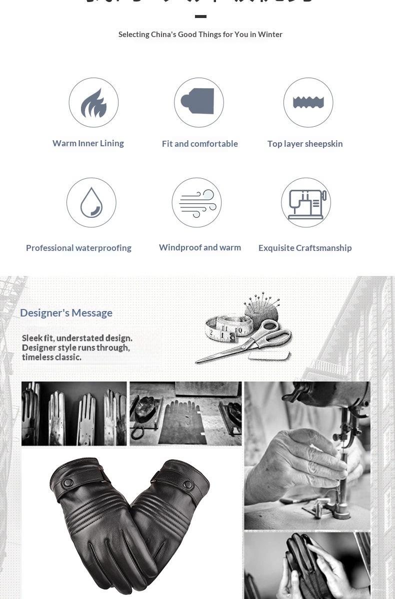 boy Boy Boy Autumn Winter Men's Sheepskin Warm Outdoor Windproof Fleece Lined Thickened Genuine Leather For Cycling Driving_voghion.com