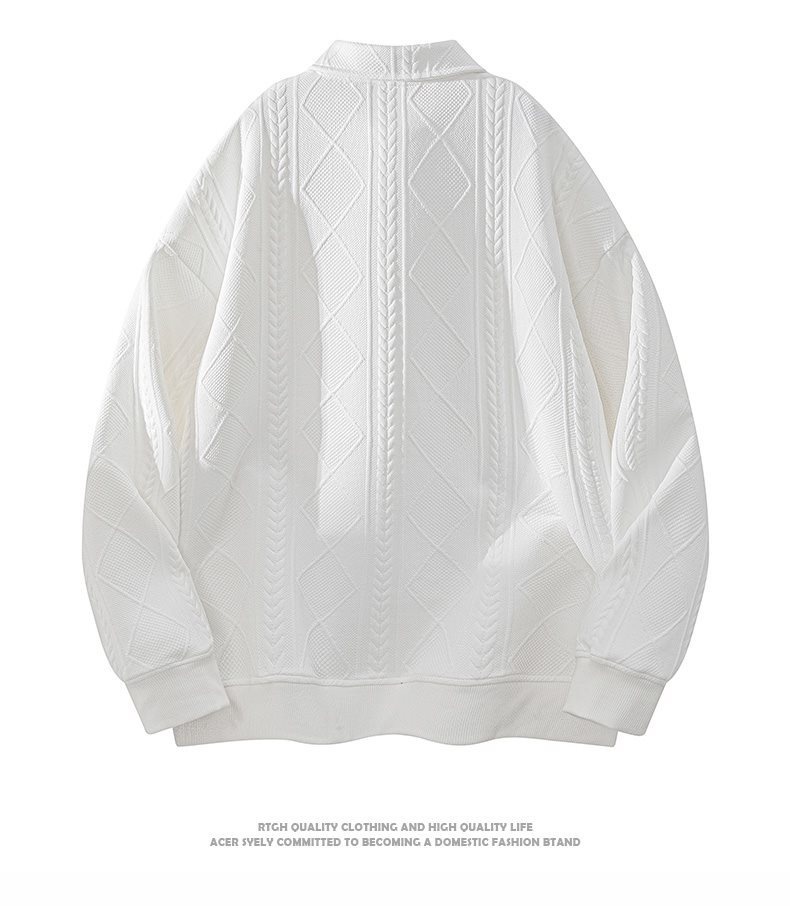 boy Boy Textured Sweatshirt For Men, Spring And Autumn Style, Zodiac Year Clothing, American Retro High-end Long Sleeve Polo_voghion.com