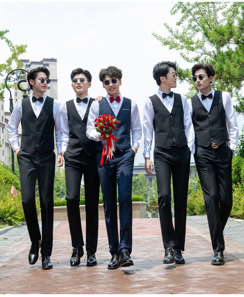 Ensemble trois pièces pour garçon d'honneur, tenue de cérémonie style western d'été : chemise, gilet et costume._voghion.com