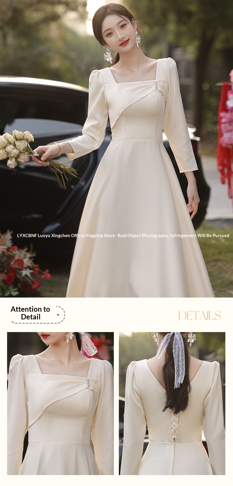 ChicShe ChicShe Champagne Bridesmaid 2025 New Spring Long Sleeve High-end Niche Wedding Sister Group Dress Suitable For Casual Wear_voghion.com