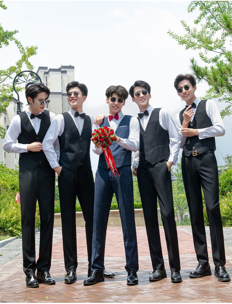 Ensemble trois pièces pour garçon d'honneur, tenue de cérémonie style western d'été : chemise, gilet et costume._voghion.com