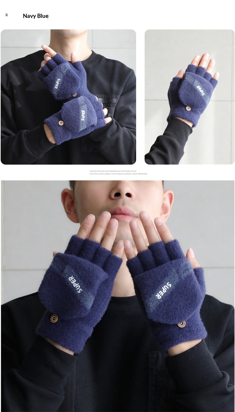 ragazzo Ragazzo Ragazzo Uomo Guanti a cinque dita a metà taglio senza dita Flip Cover Inverno Studenti Scrittura Dattilografia Pile Caldo_voghion.com