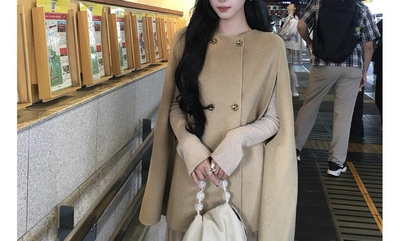Women's Clothing Women's Clothing Chaebol Heiress Double-Sided Cape Wool Coat Women's Autumn Winter Short Woolen Overcoat_voghion.com