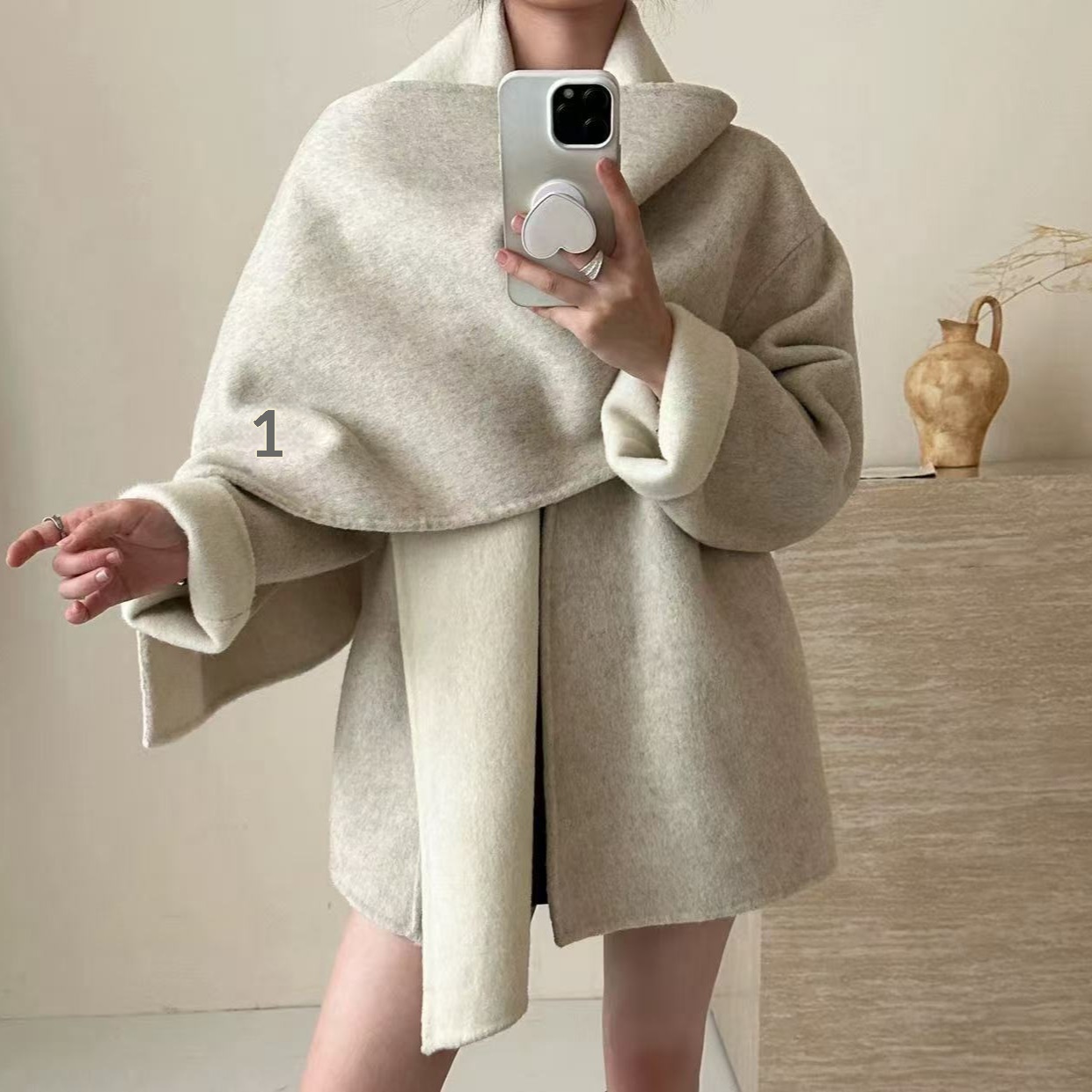 girl Girl Autumn Winter New Elegant Korean Style Two-tone Reversible Wool Slimming Mid-length Cape Shawl Lazy Coat For Women_voghion.com