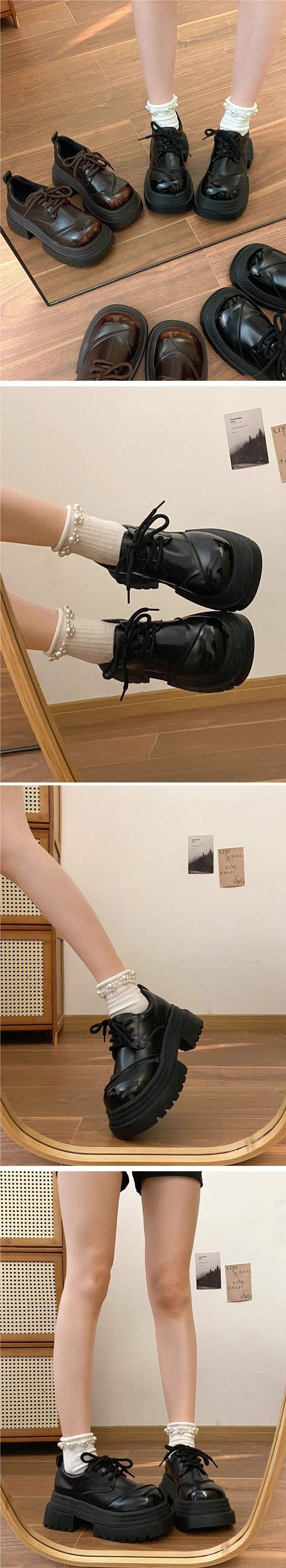 Mocassins Derby à bout rond en cuir marron à semelle épaisse Voyage Voyage pour femme, collection printemps-automne 2025._voghion.com