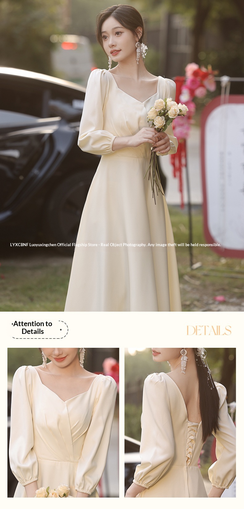 ChicShe ChicShe Champagne Bridesmaid 2025 New Spring Long Sleeve High-end Niche Wedding Sister Group Dress Suitable For Casual Wear_voghion.com
