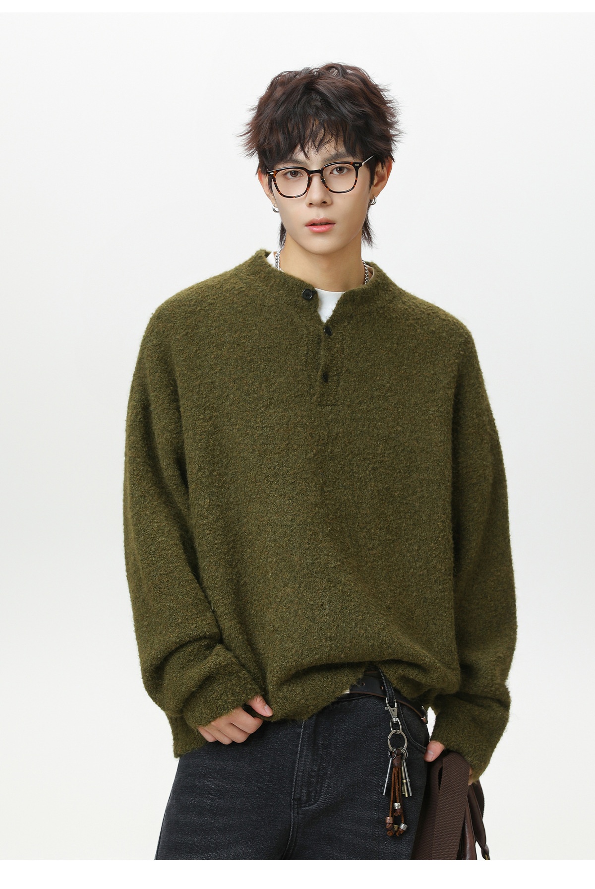 Pull polo en maille pour homme, style décontracté, coupe ample et chaude, idéal pour l'automne et l'hiver._voghion.com