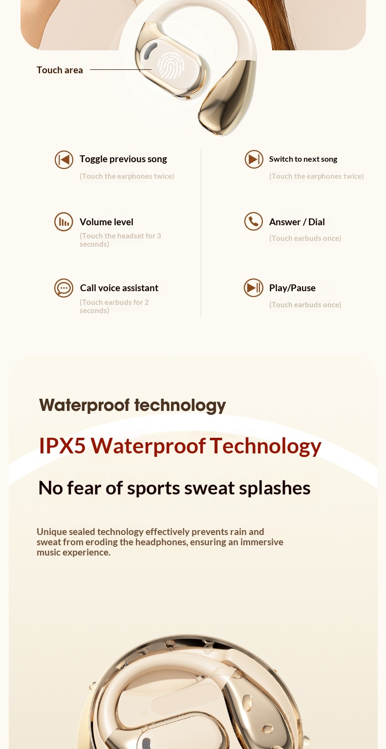 NeoGear NeoGear Cross-Border AI Translation M76 Wireless Ear Hook OWS Non-In-Ear Super Lon Battery Life Bluetooth Earphones_voghion.com