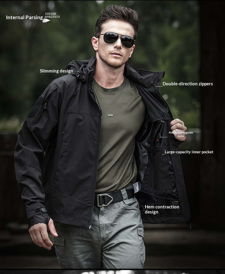 Veste softshell tactique légère pour homme, coupe-vent et imperméable, idéale pour les activités de plein air et les déplacements._voghion.com