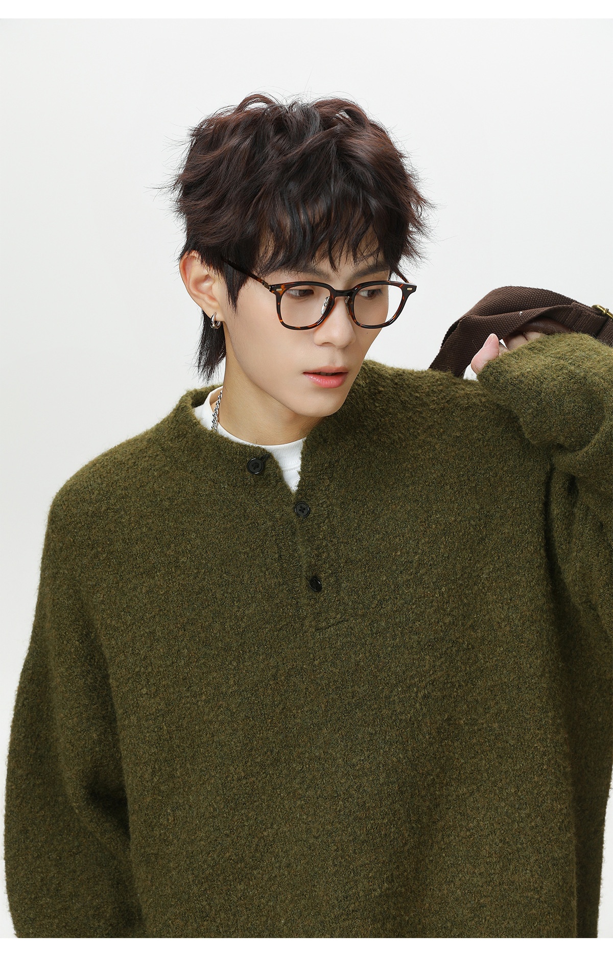 Pull polo en maille pour homme, style décontracté, coupe ample et chaude, idéal pour l'automne et l'hiver._voghion.com