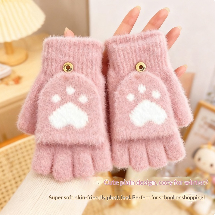 Guanti da scrittura per studenti in maglia di visone senza dita, caldi e spessi, per uomo, in peluche invernale, con mezze dita, modello flip cover_voghion.com