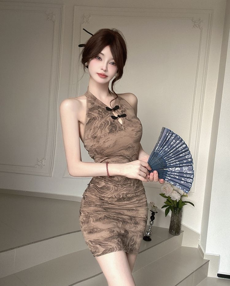 ChicShe ChicShe Robe courte moulante sexy style chinois vintage Cheongsam amélioré sans manches à bretelles, style national chinois_voghion.com