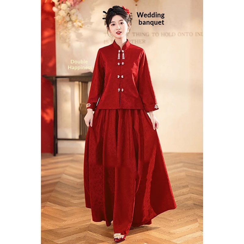 ChicShe ChicShe Rood Bruidspak Voor Toasting, Luxe Verlovingsoutfit, Nieuw Chinees Bruidsschat Showpak, Trouwjurk, Huwelijk_voghion.com