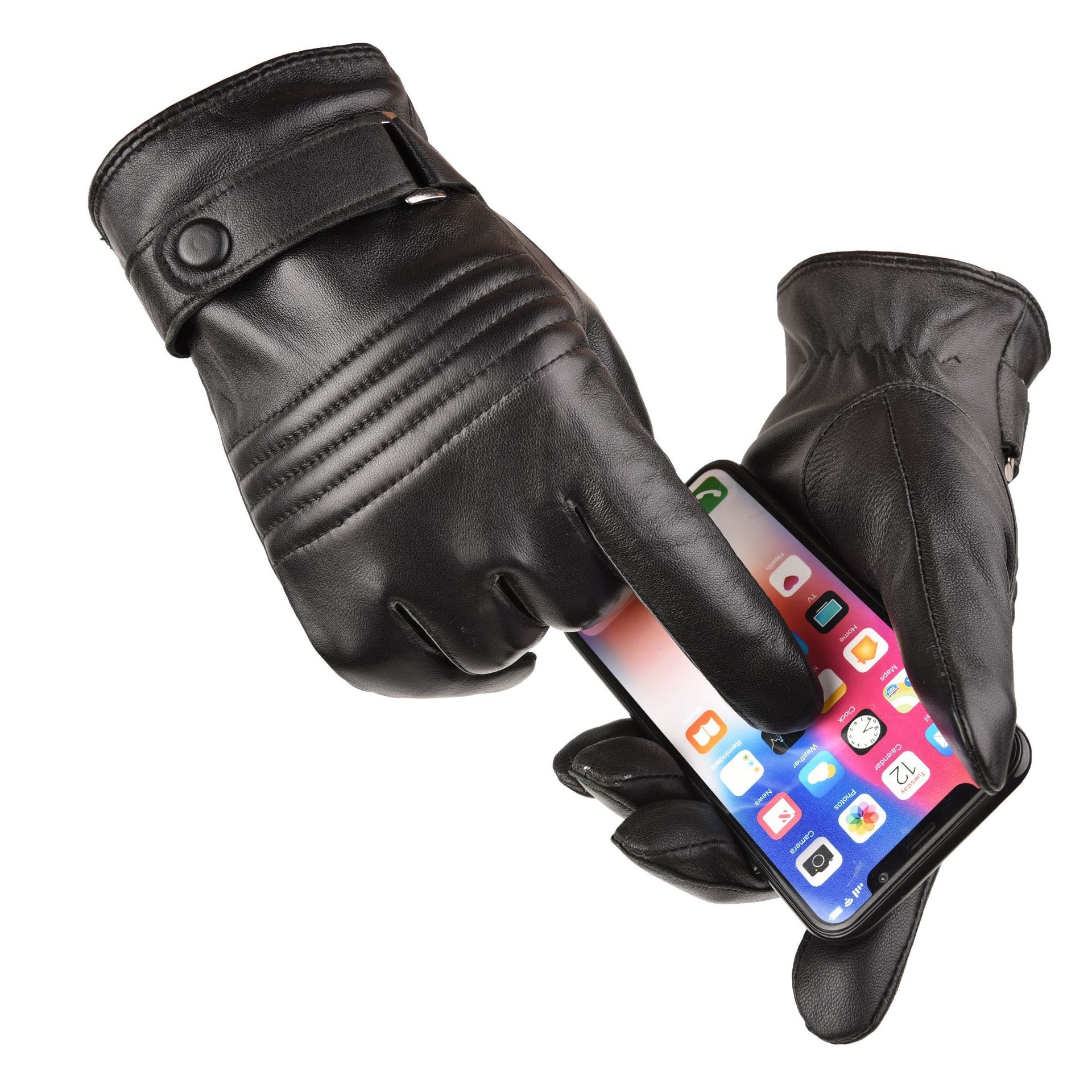 boy Boy Boy Autumn Winter Men's Sheepskin Warm Outdoor Windproof Fleece Lined Thickened Genuine Leather For Cycling Driving_voghion.com