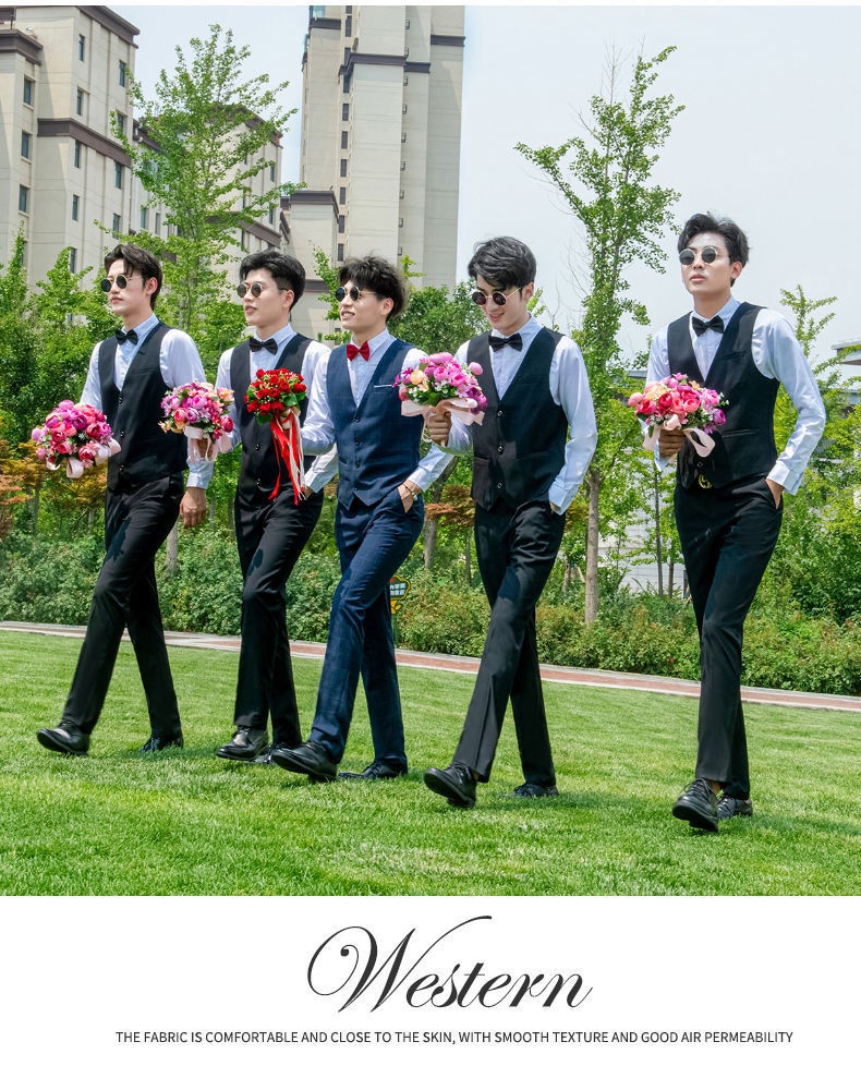 Ensemble trois pièces pour garçon d'honneur, tenue de cérémonie style western d'été : chemise, gilet et costume._voghion.com