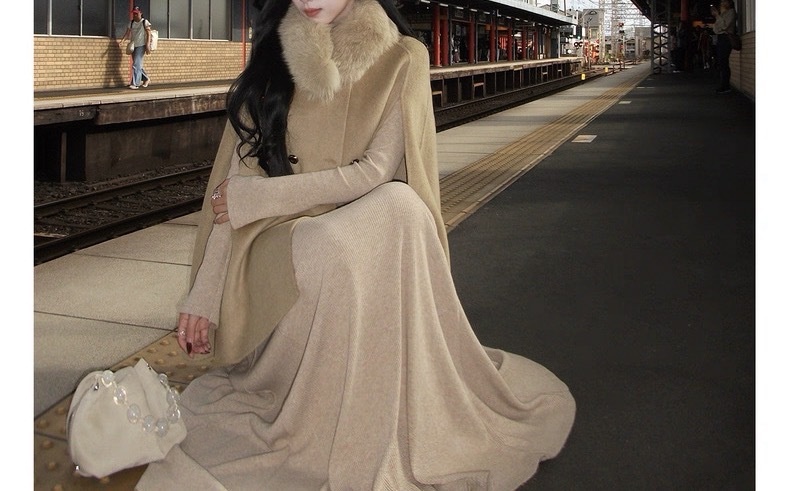 Women's Clothing Women's Clothing Chaebol Heiress Double-Sided Cape Wool Coat Women's Autumn Winter Short Woolen Overcoat_voghion.com