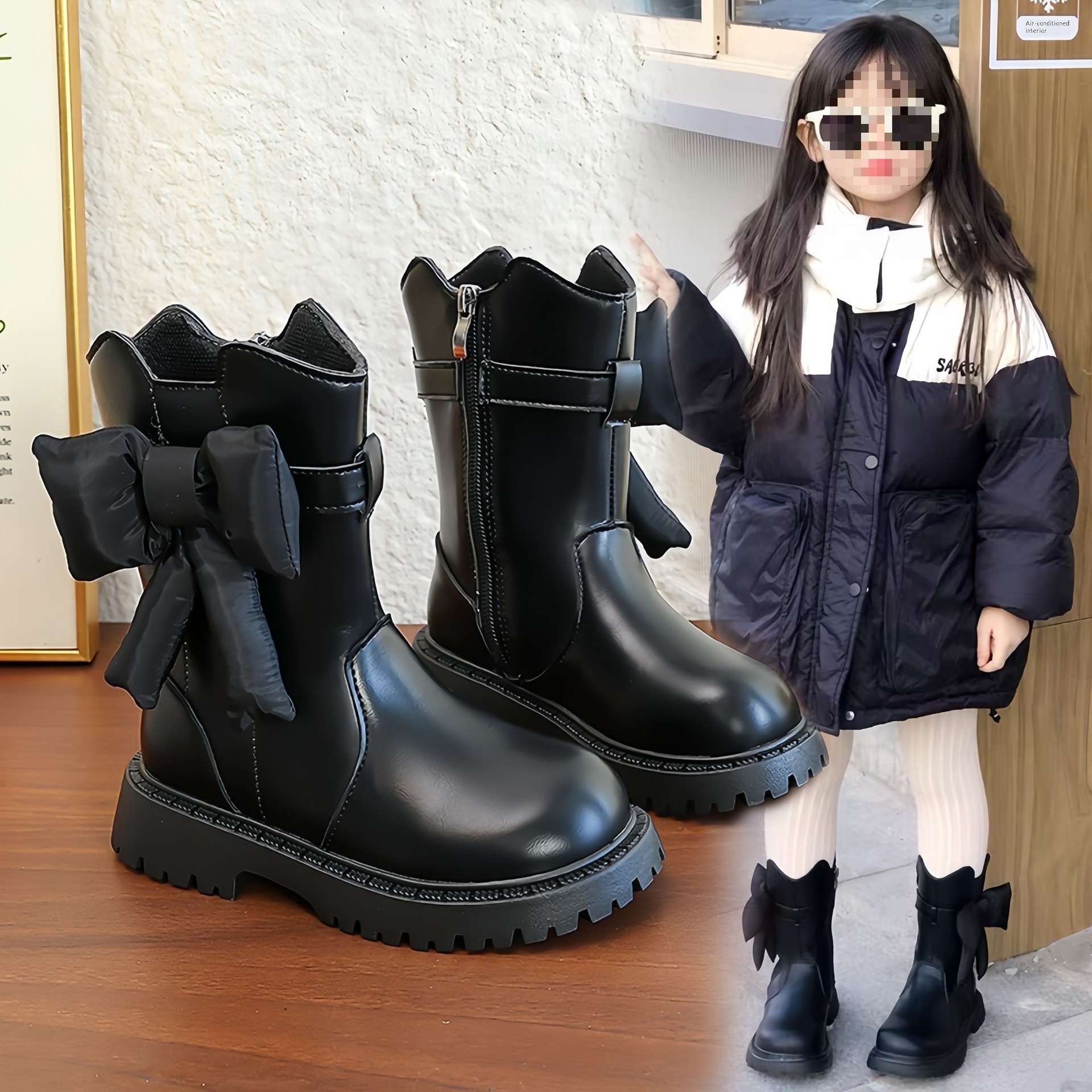 ShoeGlobe ShoeGlobe Hot-Selling Meisjes 2025 Mid-Calf Nieuwe Modieuze Kinderen Herfst Winter Hoge Kuit Prinses Stijlvolle Martin Leer_voghion.com