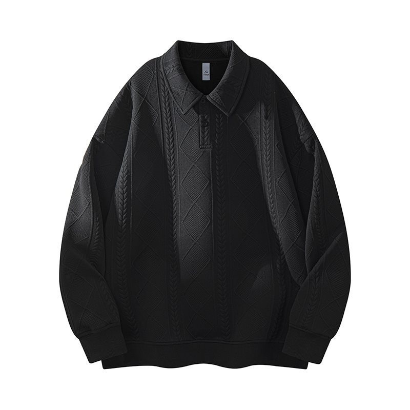 boy Boy Textured Sweatshirt For Men, Spring And Autumn Style, Zodiac Year Clothing, American Retro High-end Long Sleeve Polo_voghion.com