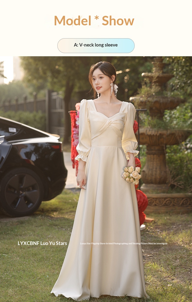 ChicShe ChicShe Champagne Bridesmaid 2025 New Spring Long Sleeve High-end Niche Wedding Sister Group Dress Suitable For Casual Wear_voghion.com