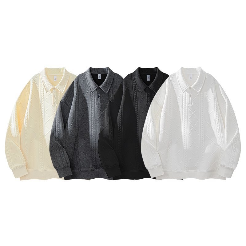 boy Boy Textured Sweatshirt For Men, Spring And Autumn Style, Zodiac Year Clothing, American Retro High-end Long Sleeve Polo_voghion.com