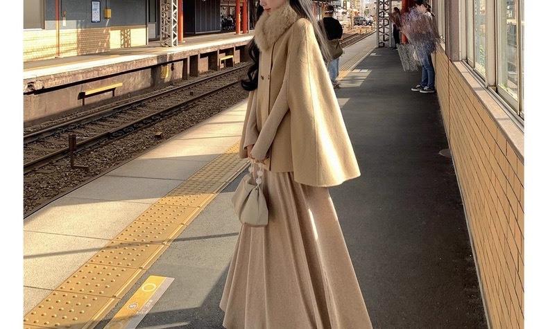 Women's Clothing Women's Clothing Chaebol Heiress Double-Sided Cape Wool Coat Women's Autumn Winter Short Woolen Overcoat_voghion.com