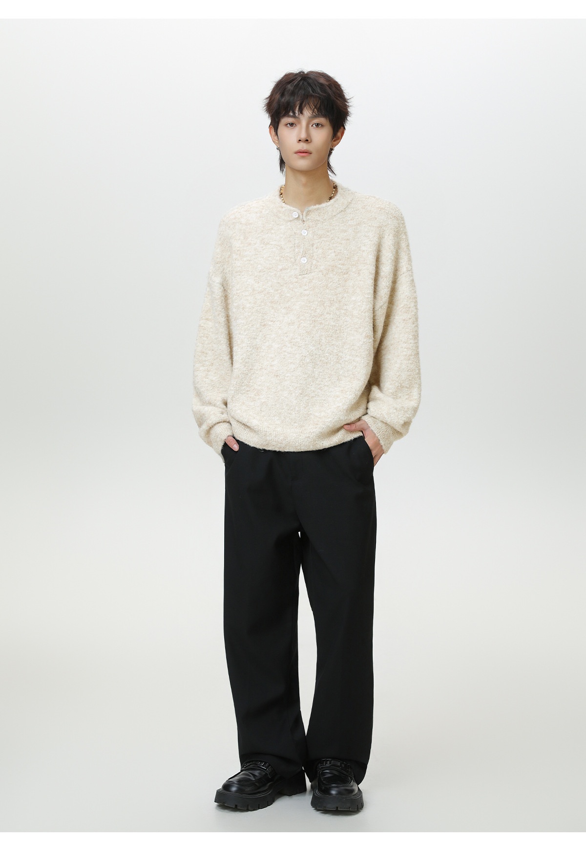 Pull polo en maille pour homme, style décontracté, coupe ample et chaude, idéal pour l'automne et l'hiver._voghion.com