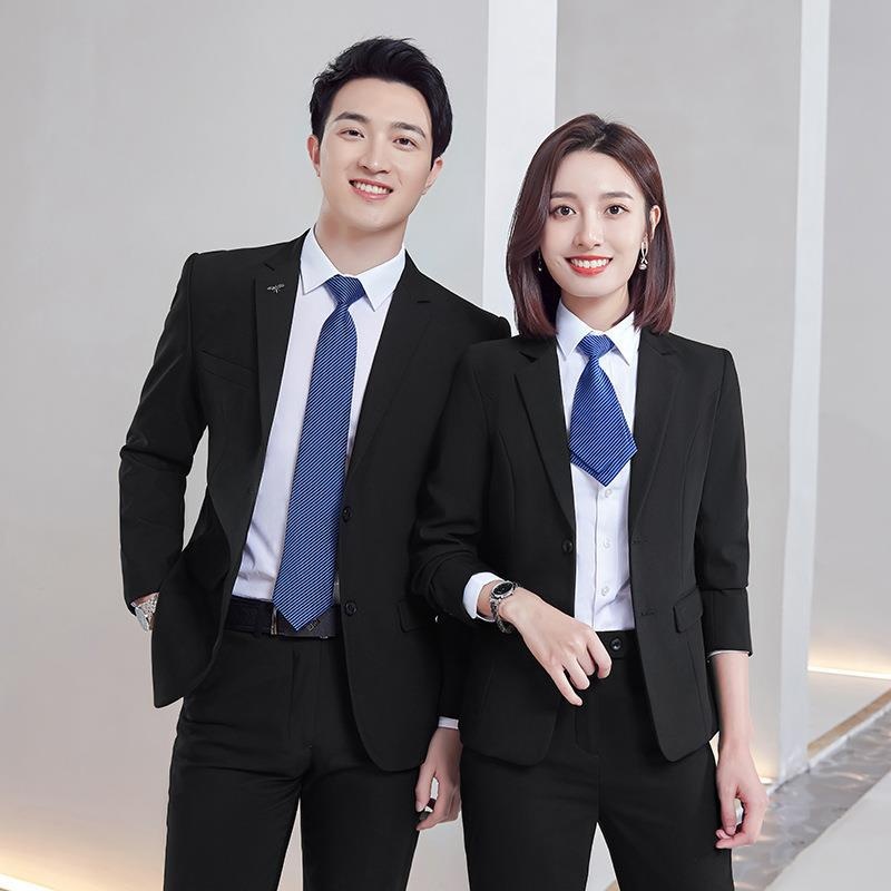 boy Men's Black Jacket Slim Fit Office Professional Suit Set For Men Government Enterprise Workwear Manufacturer_voghion.com
