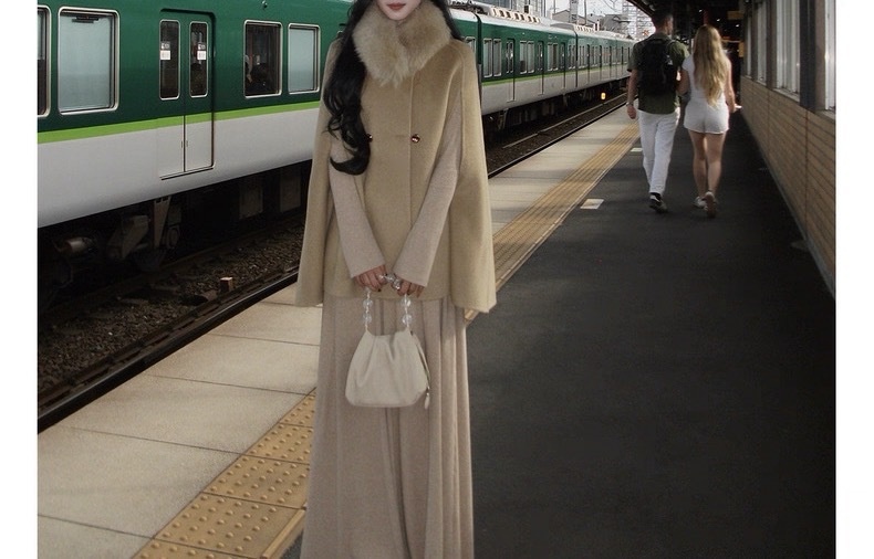 Women's Clothing Women's Clothing Chaebol Heiress Double-Sided Cape Wool Coat Women's Autumn Winter Short Woolen Overcoat_voghion.com