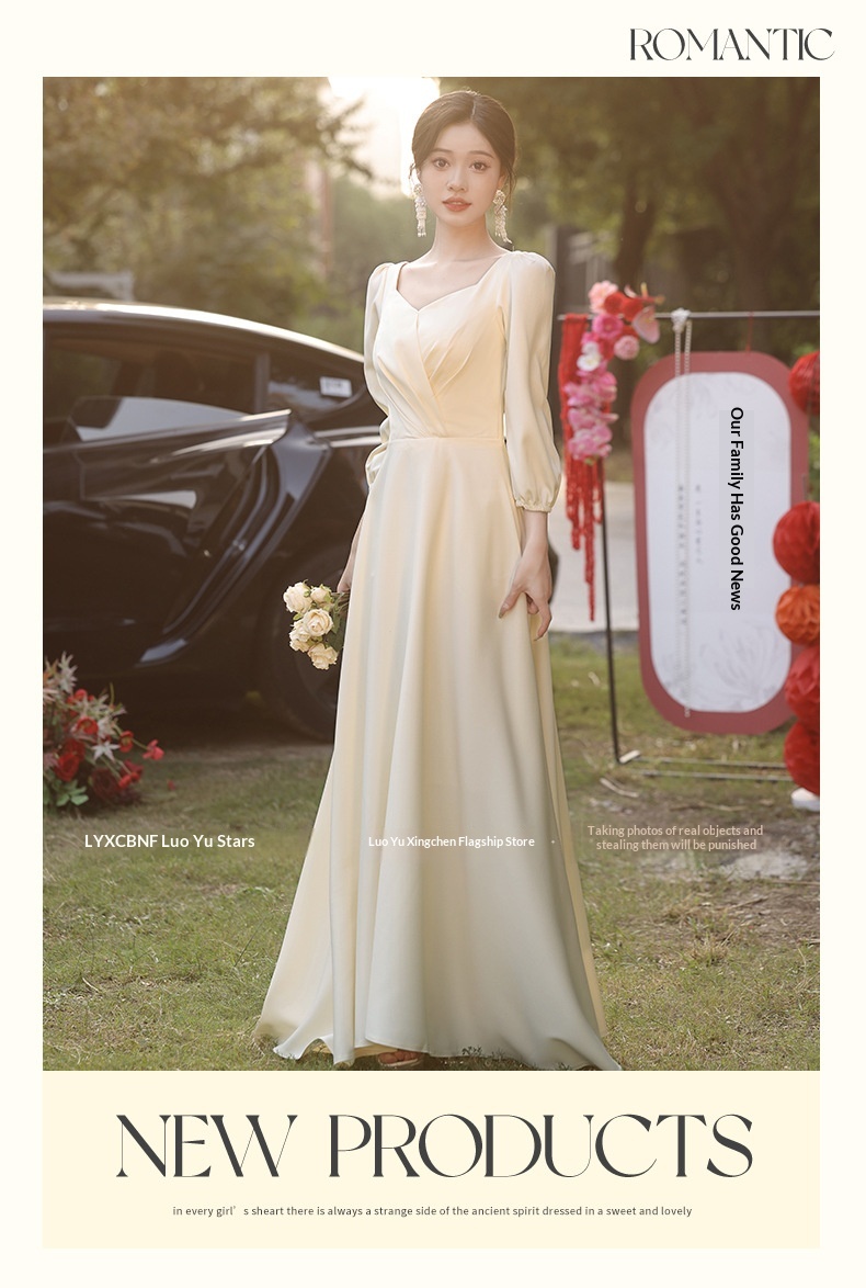 ChicShe ChicShe Champagne Bridesmaid 2025 New Spring Long Sleeve High-end Niche Wedding Sister Group Dress Suitable For Casual Wear_voghion.com
